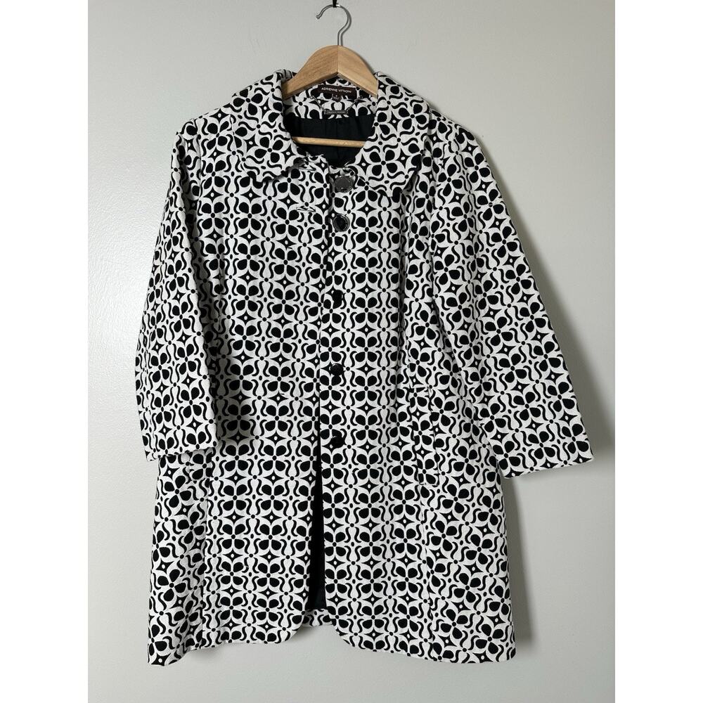 Adrienne Vittadini Coat Black And White, Classic Vintage Style, Size 8